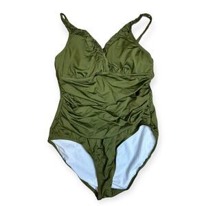 HILOR Women's Green Braided Twist Tummy Control One Piece Swimsuit Size 16